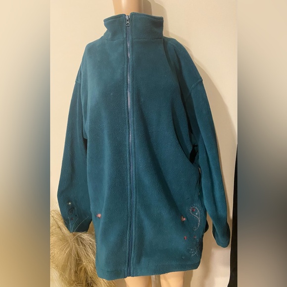 Vintage 90’s Northern Reflections Teal Paisley design Fleece zip up sweater XL - Picture 1 of 12